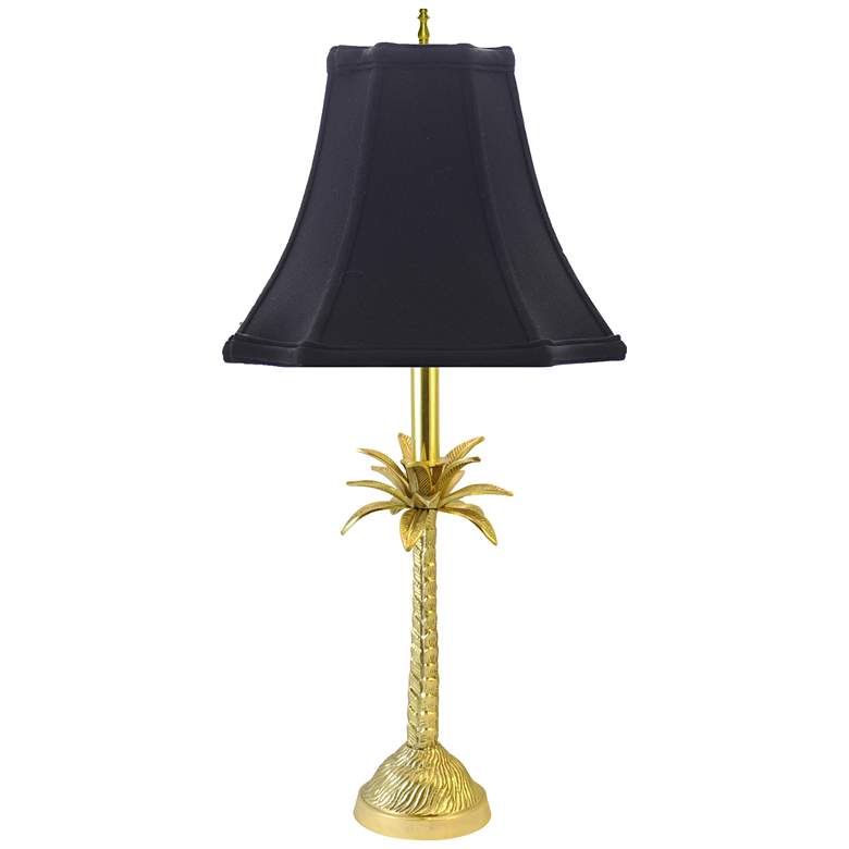 Image 1 Tropical Palm Tree Brass Table Lamp with Black Shade