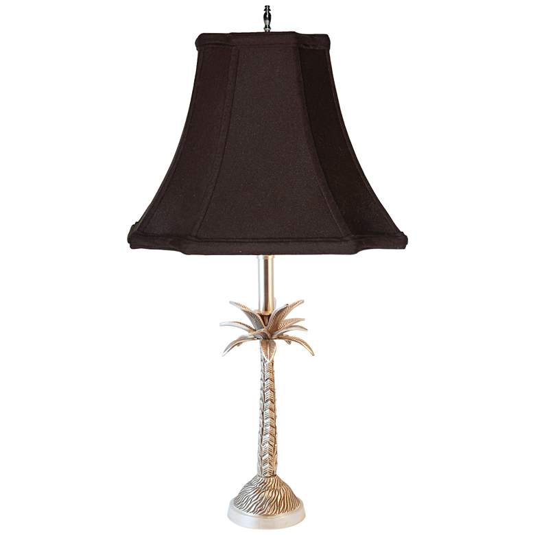 Image 1 Tropical Palm Tree Pewter Table Lamp with Black Shade