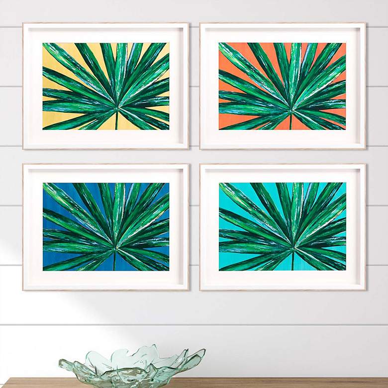 Tropical Palms 26&quot;W 4-Piece Framed Shadow Box Wall Art Set