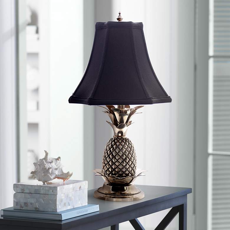 Image 1 Tropical Pewter Black Shade Pineapple Table Lamp