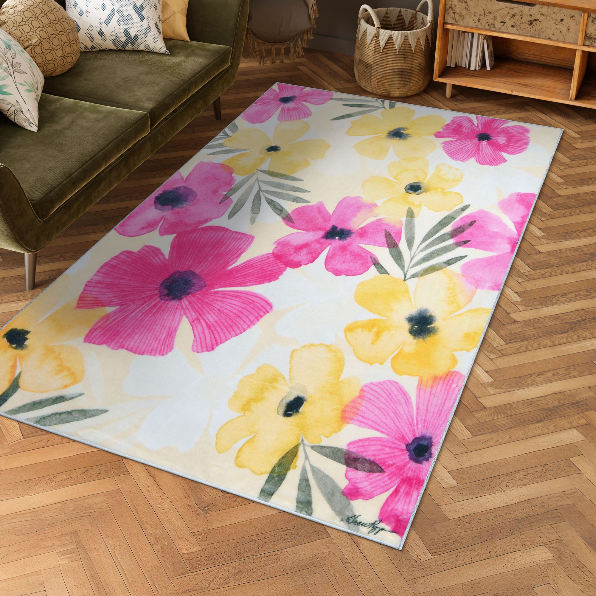 Image 2 Tropical Posies 5'x8'Hand Washable Flowers Power-loomed Art Area Rug more views