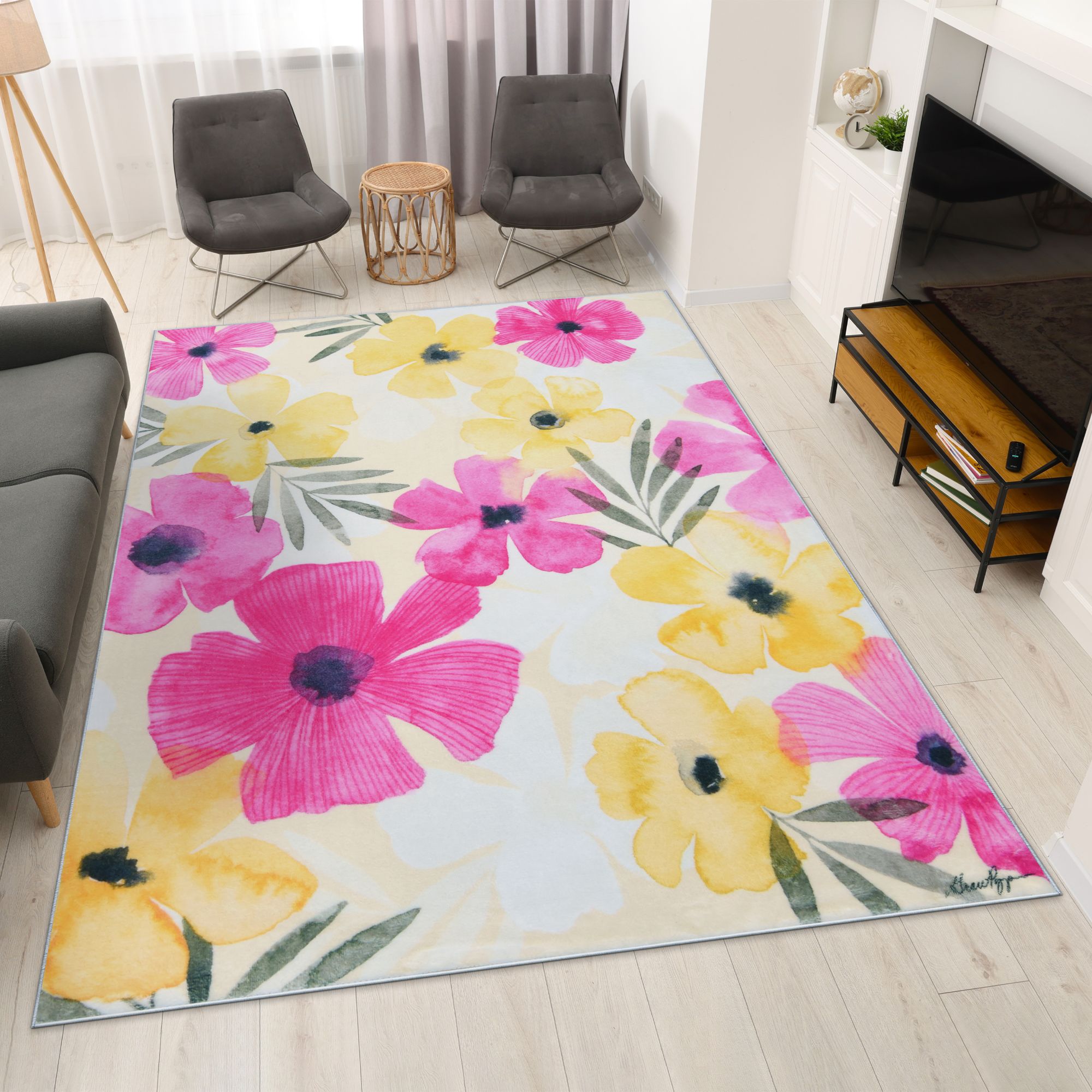 Image 2 Tropical Posies 8'x10'Hand Washable Flowers Power-loomed Art Area Rug more views