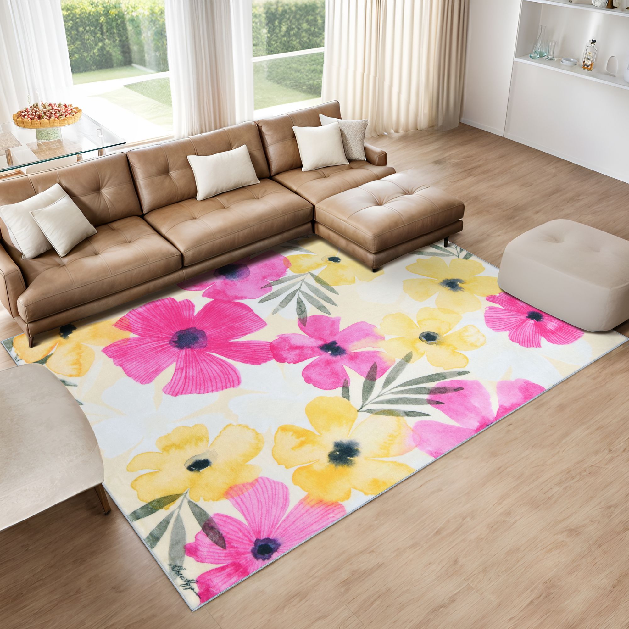 Image 3 Tropical Posies 8'x10'Hand Washable Flowers Power-loomed Art Area Rug more views
