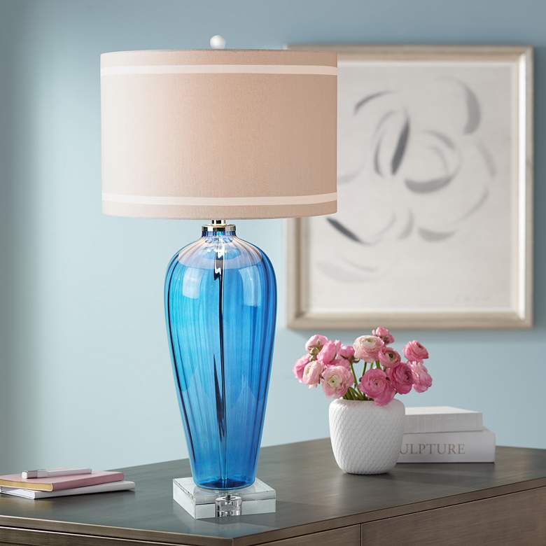 Image 1 Tropical Sapphire Hot Spray Blue Glass Table Lamp
