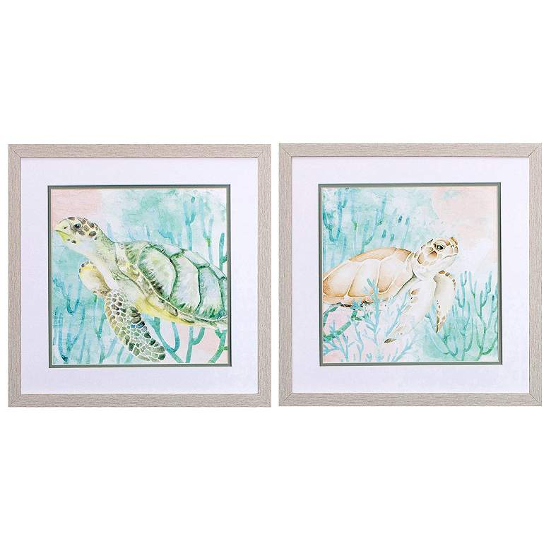 Image 1 Tropical Sea Turtle 17"W x 17"H Framed Art Set of 2