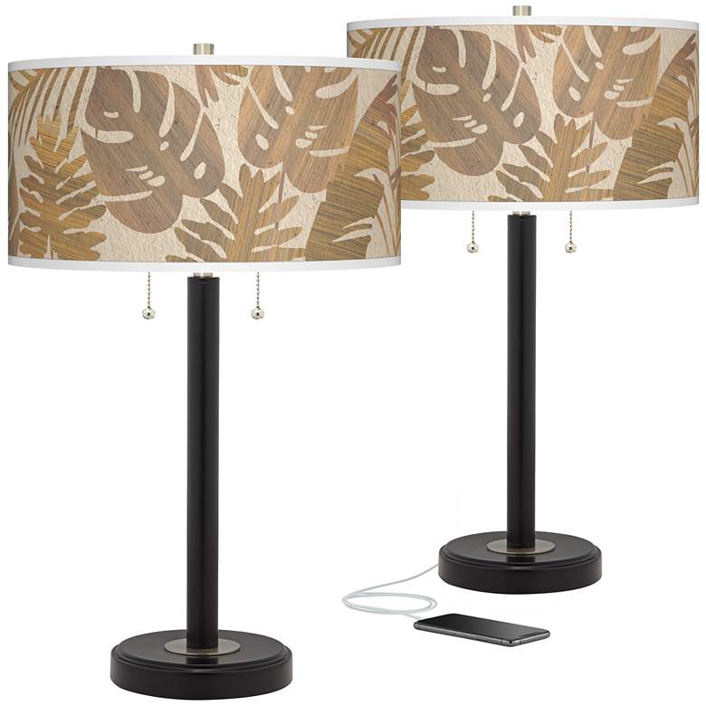 Image 1 Tropical Woodwork Arturo Black Bronze USB Table Lamps Set of 2