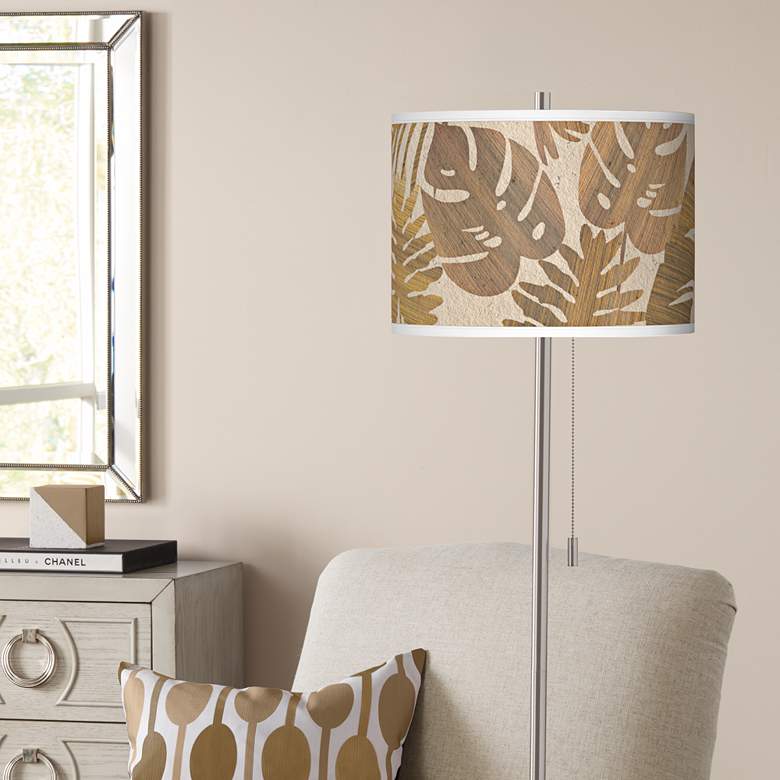 Image 1 Tropical Woodwork Brushed Nickel Pull Chain Floor Lamp