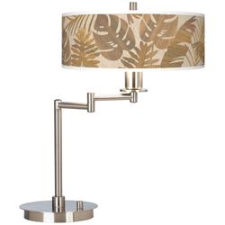 Tropical Woodwork Giclee Shade LED Rustic Modern Swing Arm Desk Lamp