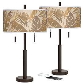 Image1 of Tropical Woodwork Robbie Bronze USB Table Lamps Set of 2
