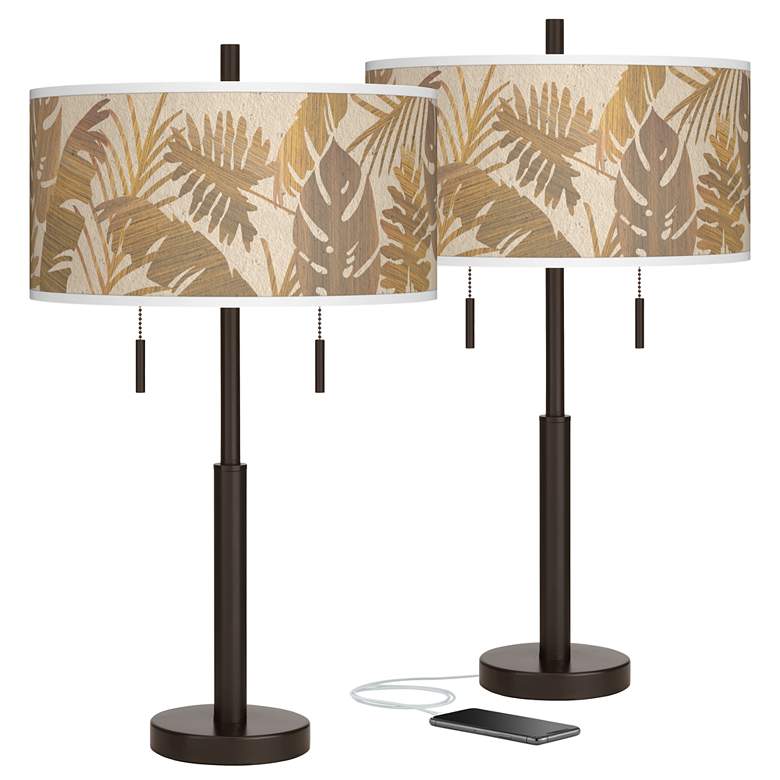 Image 1 Tropical Woodwork Robbie Bronze USB Table Lamps Set of 2