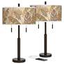 Tropical Woodwork Robbie Bronze USB Table Lamps Set of 2