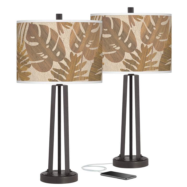 Image 1 Tropical Woodwork Susan Dark Bronze USB Table Lamps Set of 2