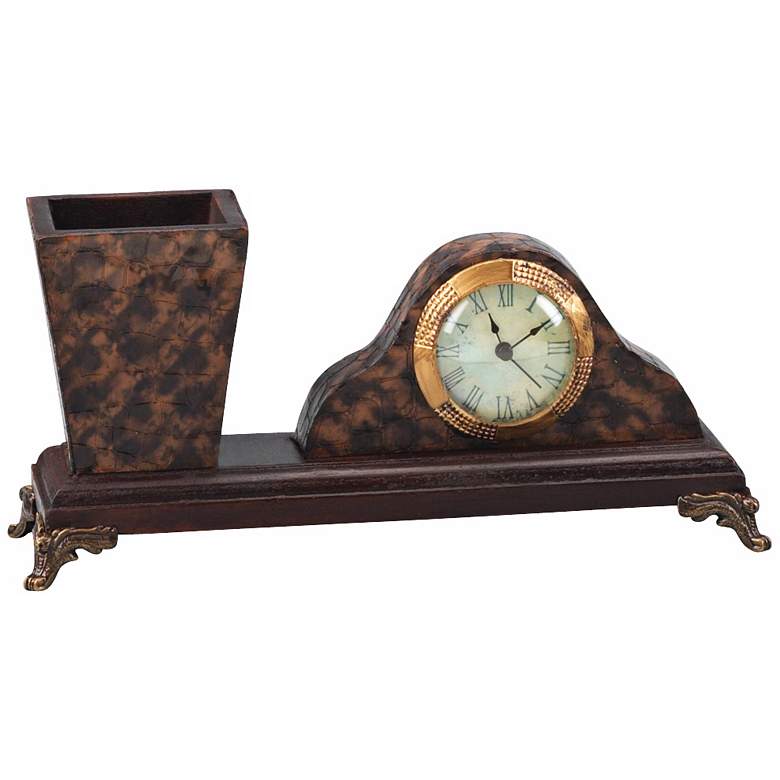Image 1 Tropicalia 11 1/2 inch Wide Wood Pen Holder and Clock