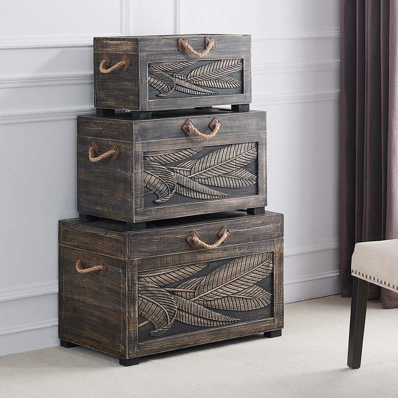 Image 1 Tropics Tobacco Wash Wood Nesting Trunks Set of 3