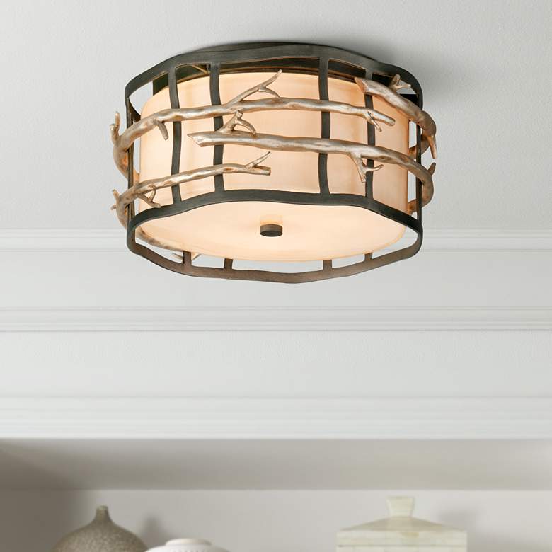 Image 1 Troy Adirondack 13" Wide Rustic Silver Leaf Ceiling Light