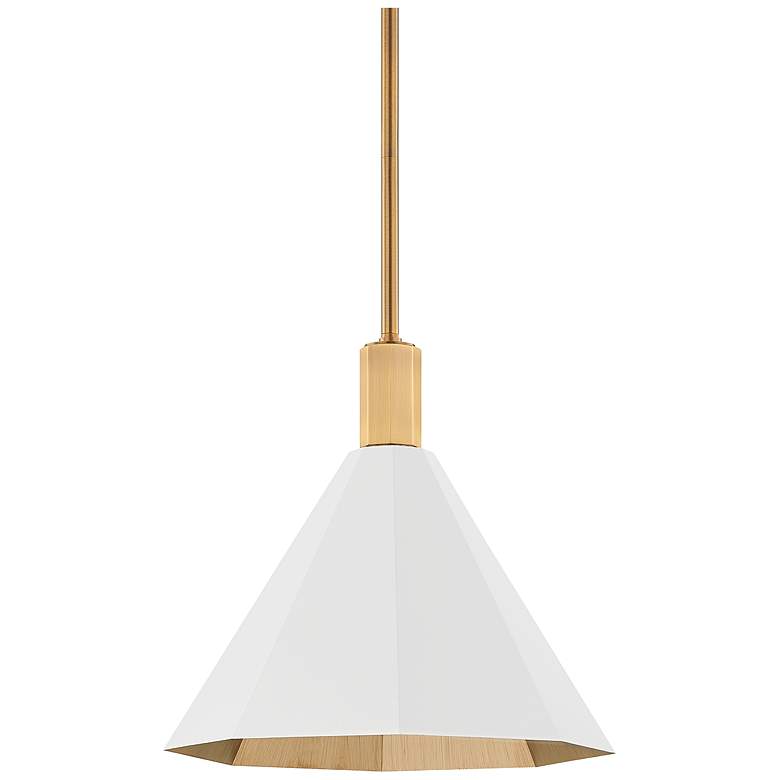 Image 1 Troy Huntley 15" Wide Brass and White Geometric Cone Modern Pendant