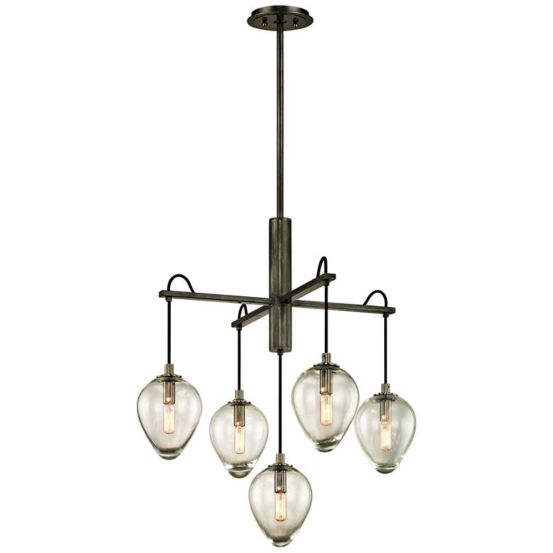 Image 2 Troy Lighting Brixton Iron 26 inch Wide 5-Light Droplet Glass Pendant