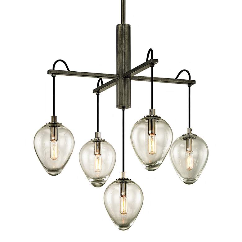 Image 2 Troy Lighting Brixton Iron 26 inch Wide 5-Light Droplet Glass Pendant