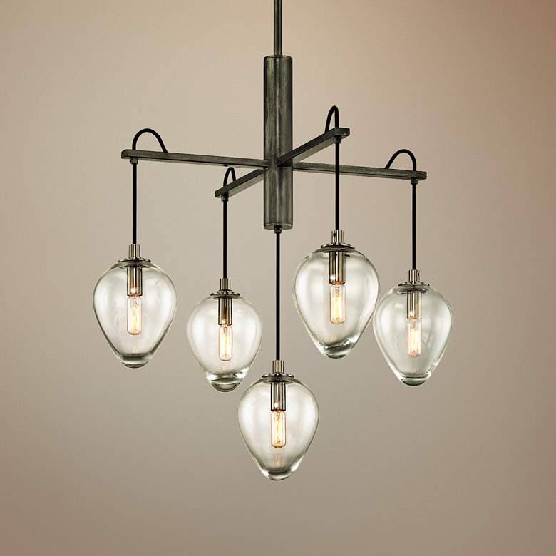 Image 1 Troy Lighting Brixton Iron 26 inch Wide 5-Light Droplet Glass Pendant