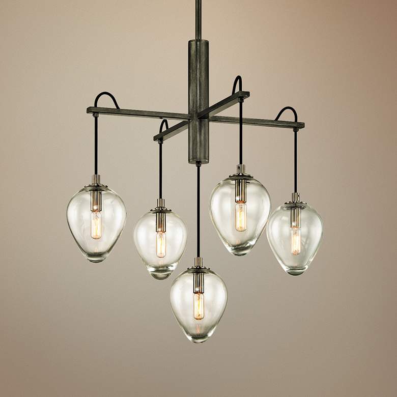 Image 1 Troy Lighting Brixton Iron 26" Wide 5-Light Droplet Glass Pendant