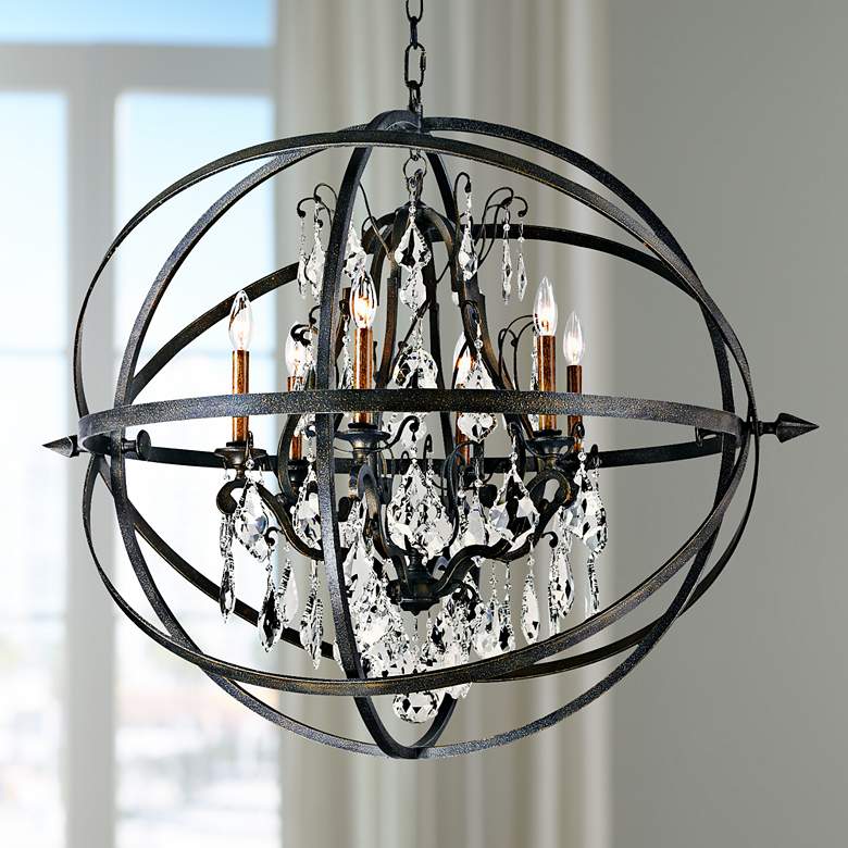 Image 1 Troy Lighting Byron 33 1/2 inch Bronze Open Globe and Crystal Chandelier