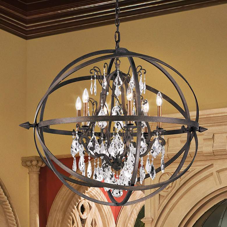 Image 1 Troy Lighting Byron 33 1/2" Bronze Open Globe and Crystal Chandelier