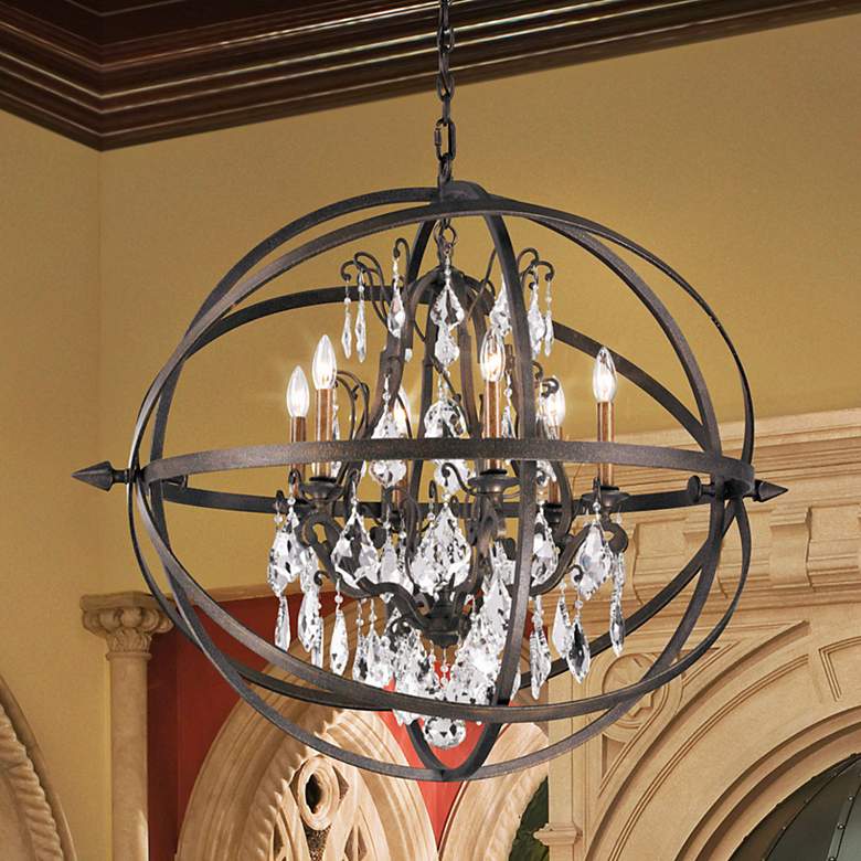 Image 1 Troy Lighting Byron 33 1/2 inch Bronze Open Globe and Crystal Chandelier