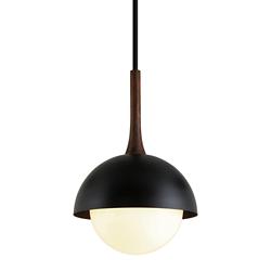 Troy Lighting Cadet 18" Black and Natural Acacia Wood Pendant Light