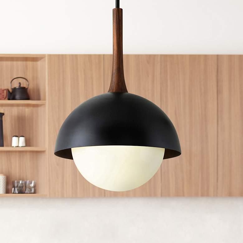 Image 1 Troy Lighting Cadet 21" Black and Natural Acacia Wood Pendant Light