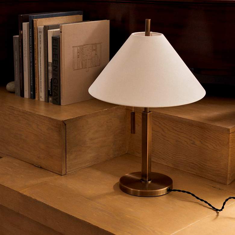 Image 1 Troy Lighting Clic 22 1/2" Linen and Brass Modern Table Lamp