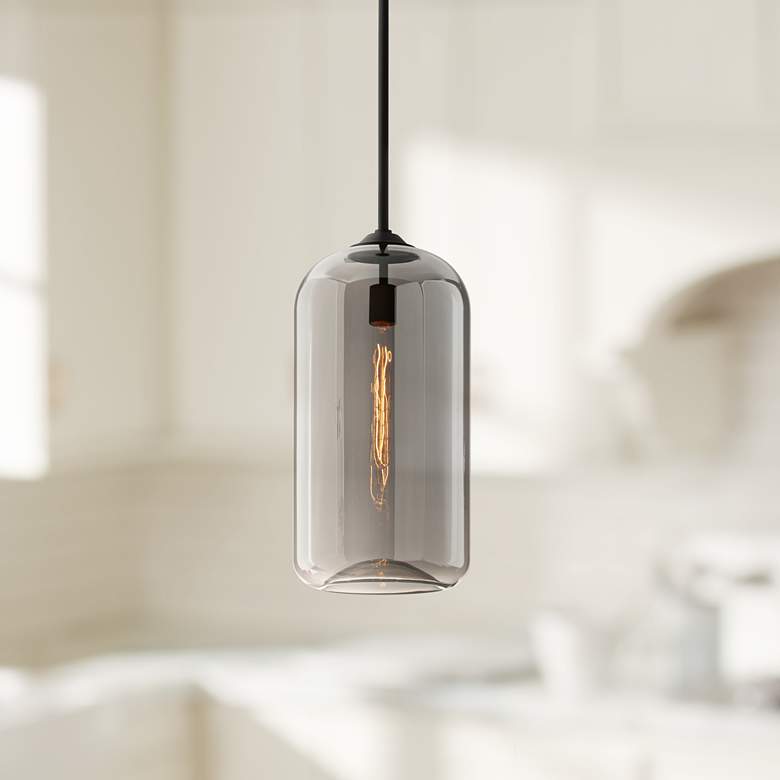 Image 1 Troy Lighting District 10" Wide Satin Black Smoke Glass Mini Pendant