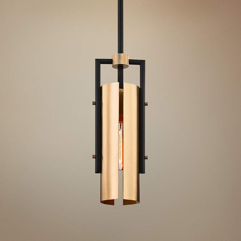 Image 1 Troy Lighting Emerson 5 inch Wide Carbide Black Brushed Brass Mini Pendant