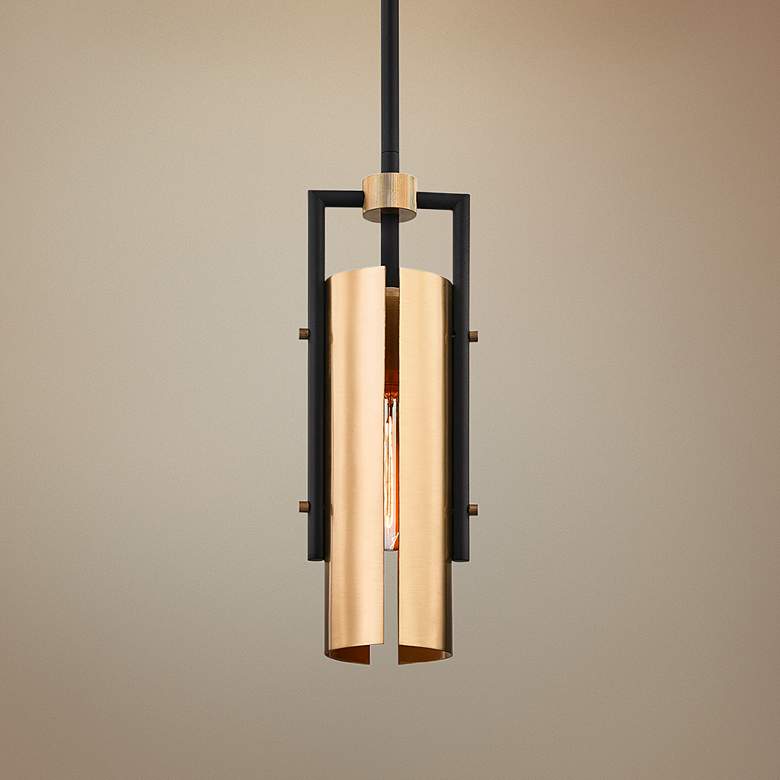 Image 1 Troy Lighting Emerson 5" Wide Carbide Black Brushed Brass Mini Pendant