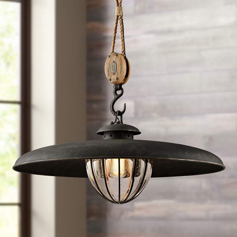 Image 1 Troy Lighting Murphy 32" Industrial Rustic Vintage Iron Pendant Light