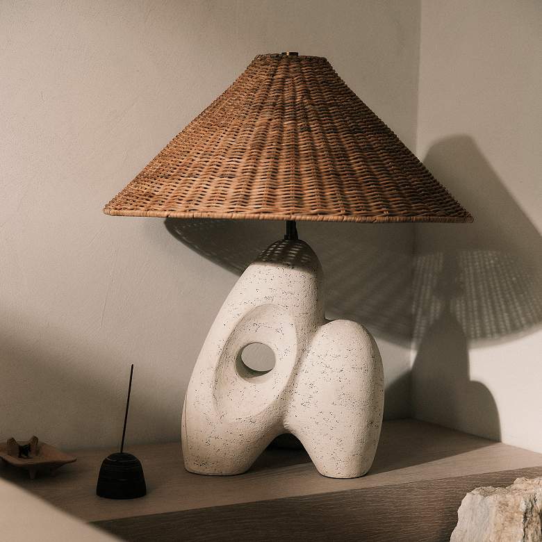 Image 1 Troy Lighting Nairn Table Lamp 22" in Patina Brass and Ceramic Rustic