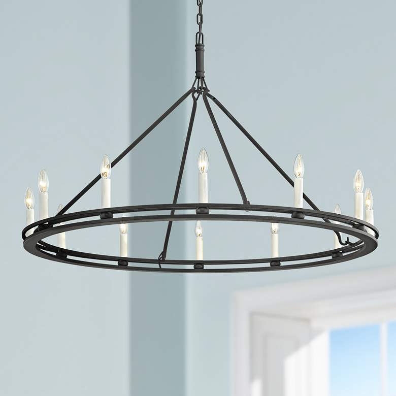 Image 1 Troy Lighting Sutton 44" Wide Black 12-Light Wagon Wheel Chandelier