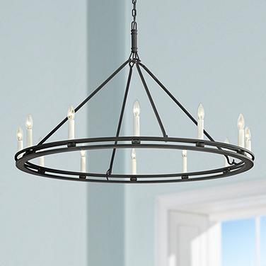 Troy Lighting Sutton 44" Wide Black 12-Light Wagon Wheel Chandelier