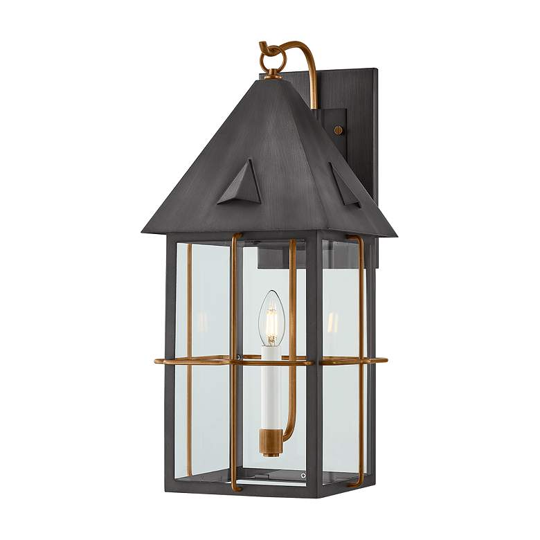 Image 1 Troy Lighting Toby Exterior Wall Sconce 9.75" in Patina Brass And Gra