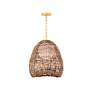 1_Troy Maester 16" Wide 1-Light Gold and Natural Fiber Dome Pendant