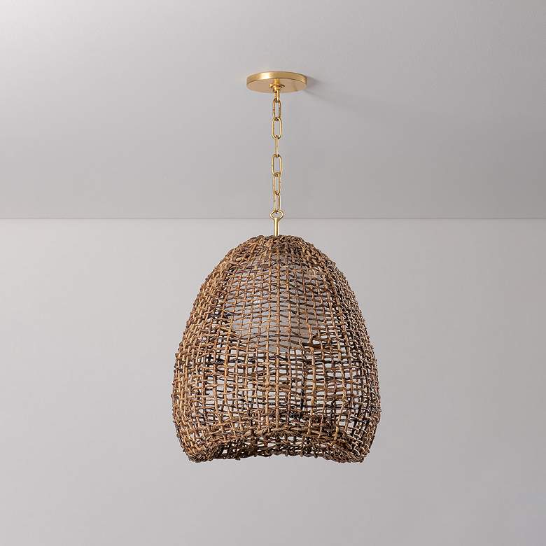 Image 2 Troy Maester 16" Wide 1-Light Gold and Natural Fiber Dome Pendant more views