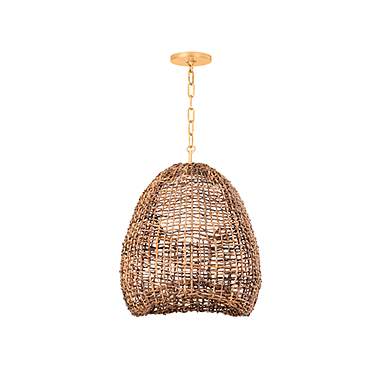 Troy Maester 16" Wide 1-Light Gold and Natural Fiber Dome Pendant