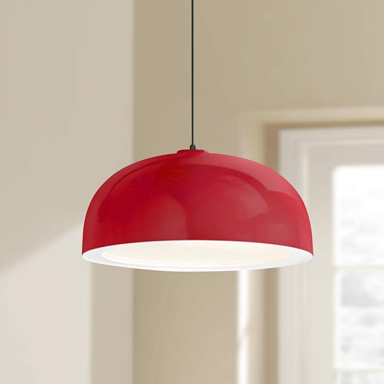 Troy RLM Dome 16&quot; Wide Red Pendant Light w/ Gloss White Lens