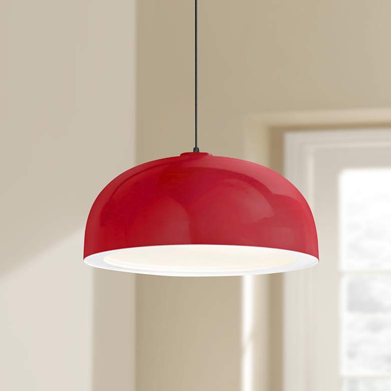 Image 1 Troy RLM Dome 16 inch Wide Red Pendant Light w/ Gloss White Lens