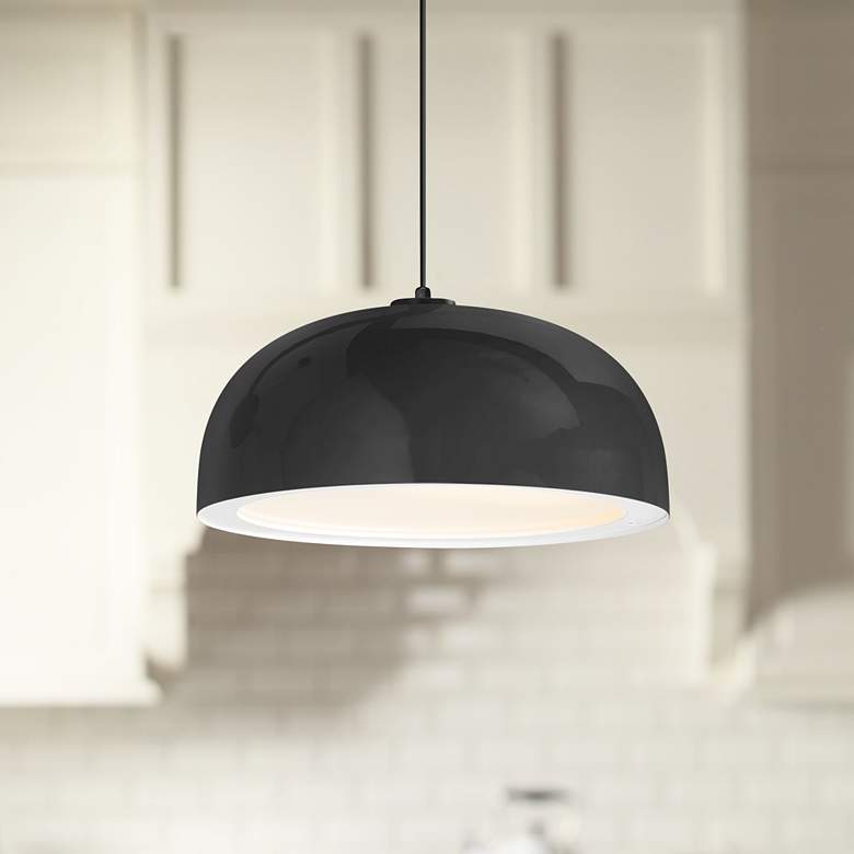 Image 1 Troy RLM Dome 16"W Black Pendant Light w/ Gloss White Lens