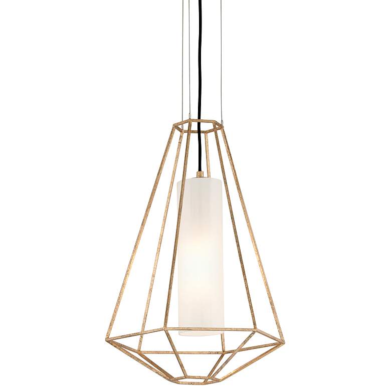 Image 2 Troy Silhouette 16" Gold and White Glass Modern Geometric Pendant