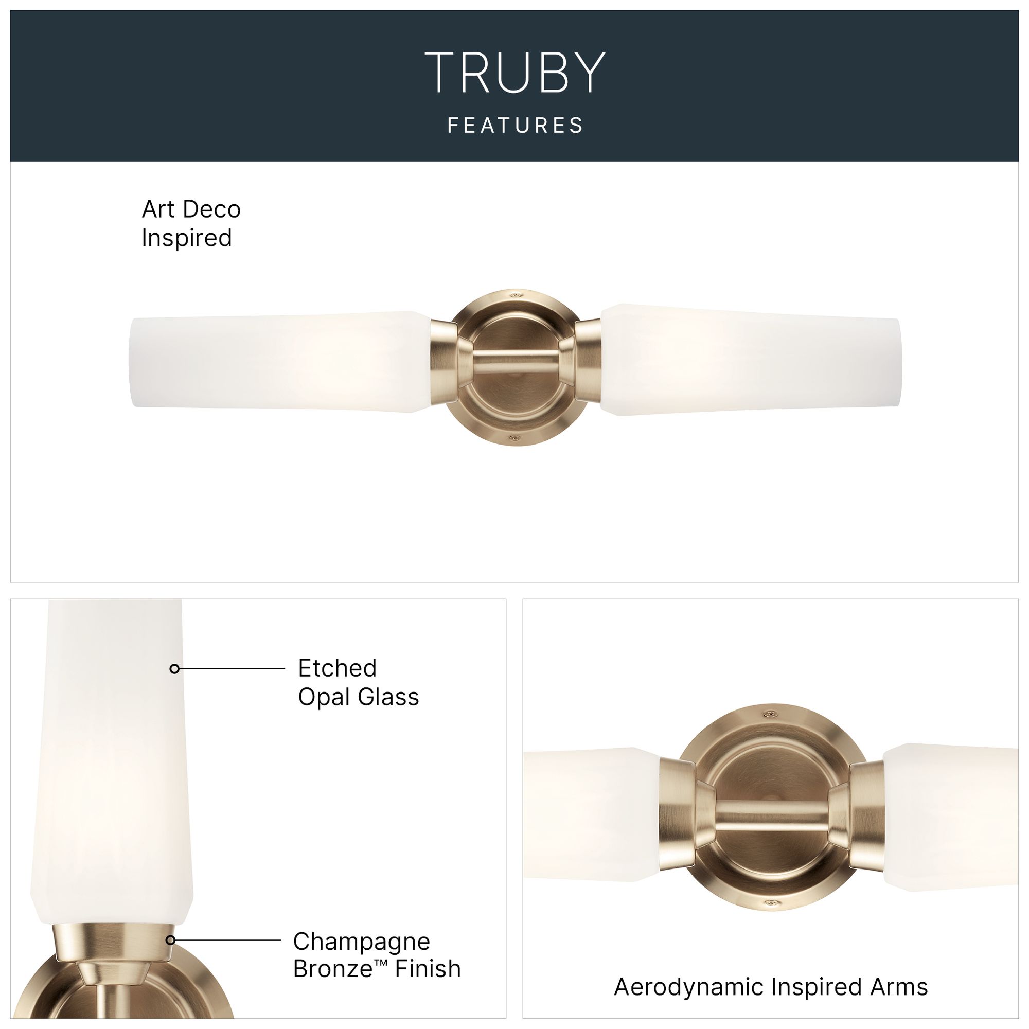 Image 3 Truby 20 3/4" Wide Champagne Bronze 2-Light Bath Light more views