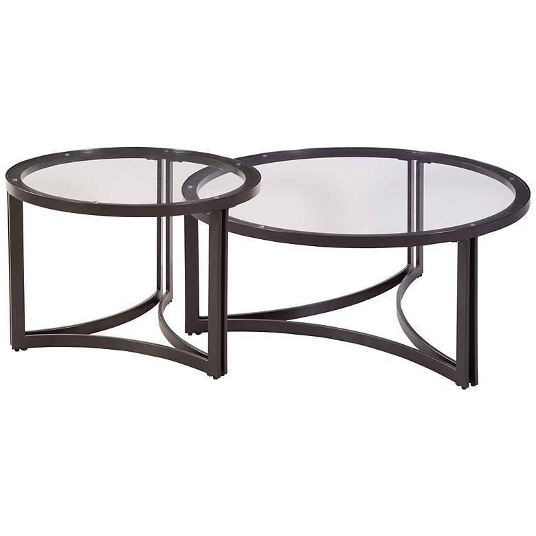 Image 1 Trucco Round Bronze Metal and Glass Nesting Cocktail Table