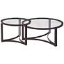 Trucco Round Bronze Metal and Glass Nesting Cocktail Table