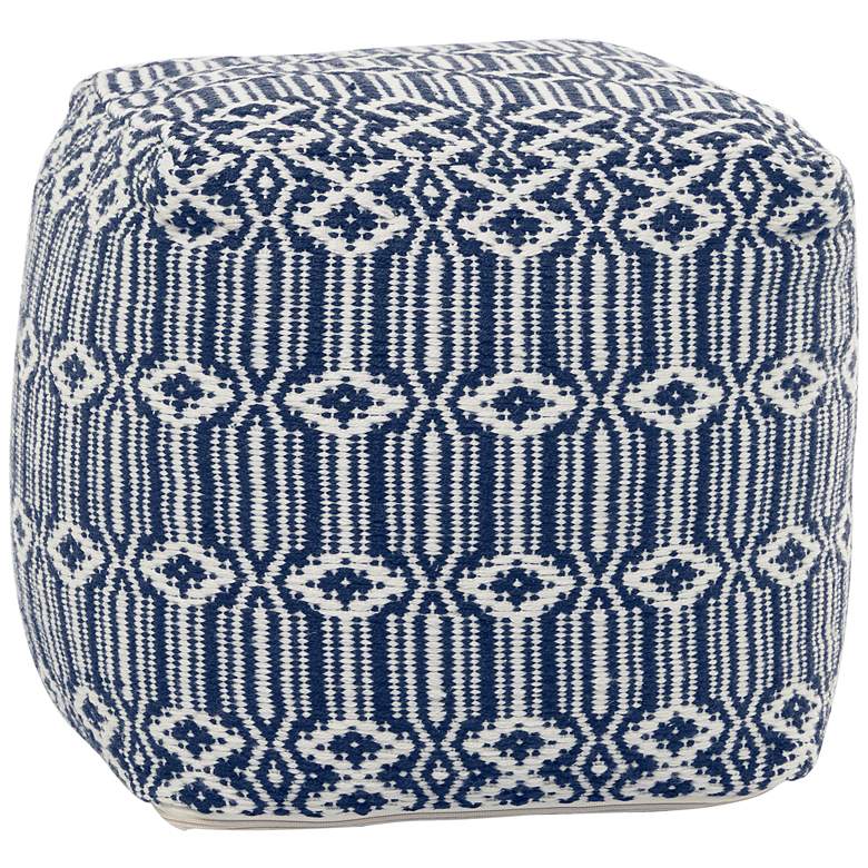 Image 1 Trullo Blue and White Traditional Hand Woven PET Yarn Pouf Ottoman