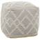 Trullo White and Gray Geometric Hand Woven Cotton and Wool Pouf Ottoman